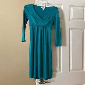 Blue teal dress by Loft for women. EUC. Wore few times. Size OP. Petites